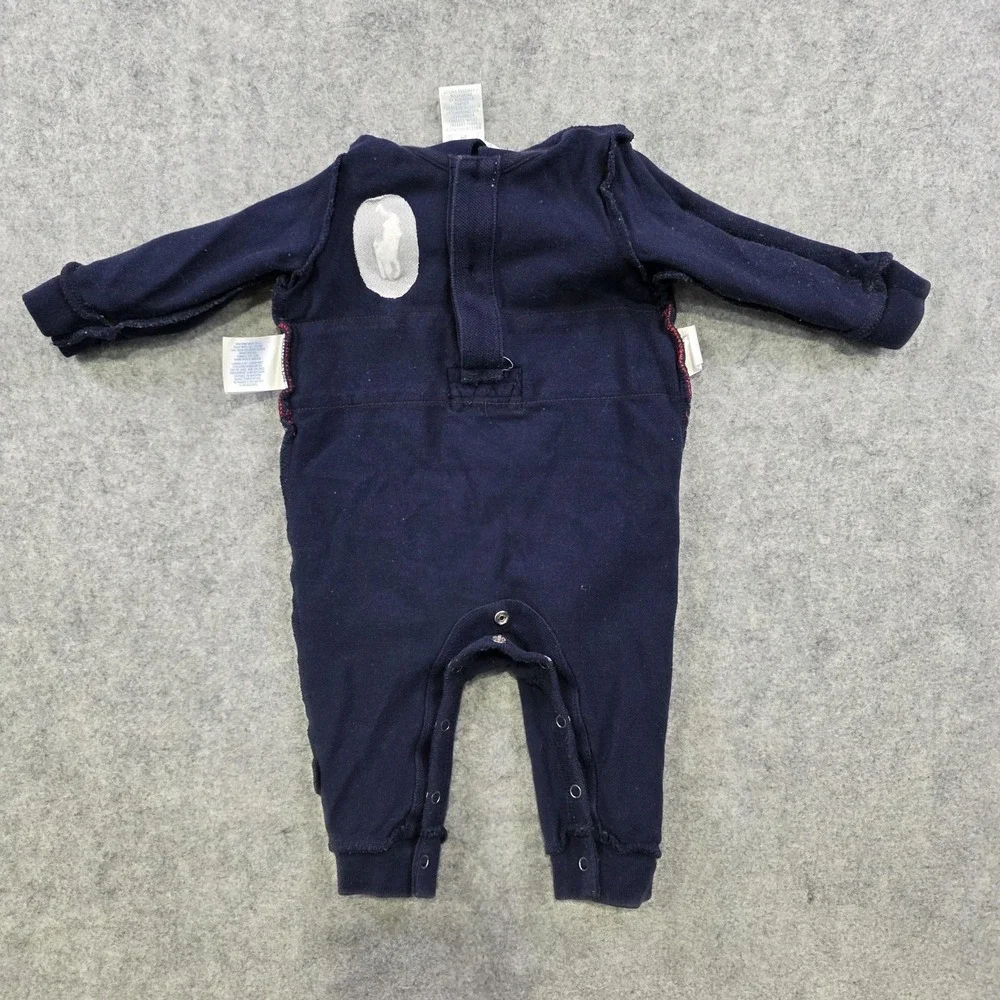 Ralph Lauren Coverall Baby Boys 0-3M Blue Red Polo One Piece Snap Romper